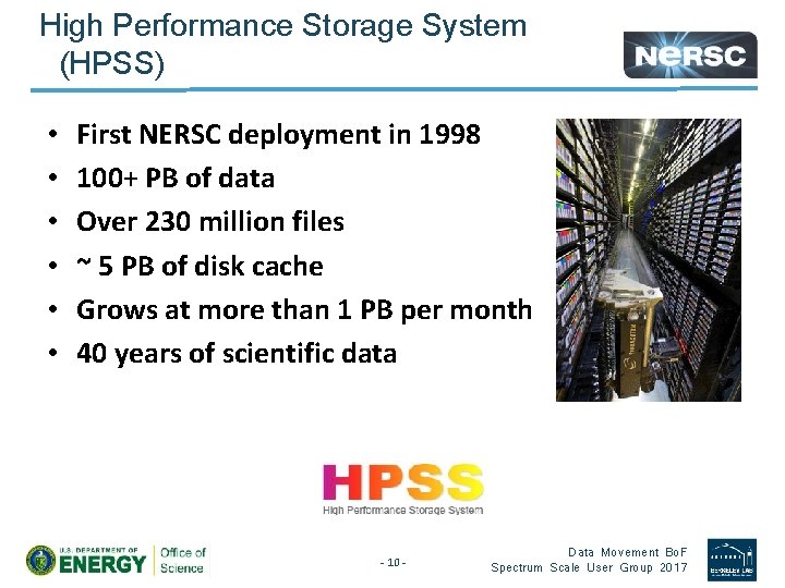 High Performance Storage System (HPSS) • • • First NERSC deployment in 1998 100+