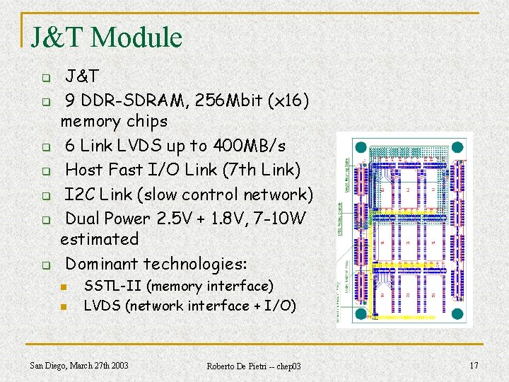 J&T Module q q q q J&T 9 DDR-SDRAM, 256 Mbit (x 16) memory
