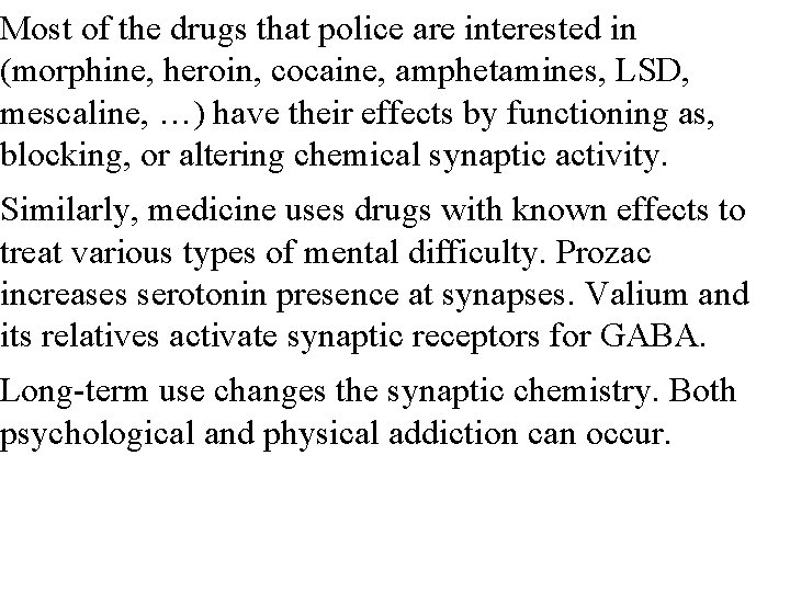 Most of the drugs that police are interested in (morphine, heroin, cocaine, amphetamines, LSD,