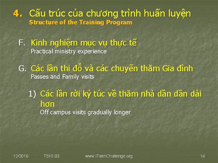 4. Cấu trúc của chương trình huấn luyện Structure of the Training Program F.