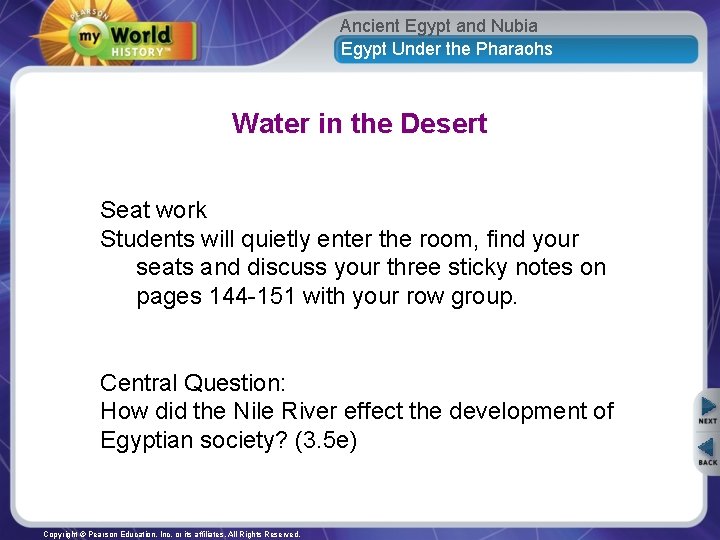 Ancient Egypt and Nubia Egypt Under the Pharaohs Water in the Desert Seat work