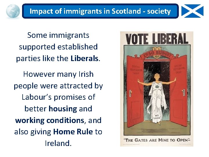 Impact of immigrants in Scotland - society Some immigrants supported established parties like the