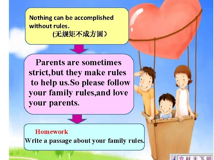 Nothing can be accomplished without rules. (无规矩不成方圆） Parents are sometimes strict, but they make