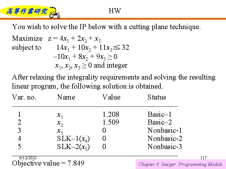高等作業研究 HW You wish to solve the IP below with a cutting plane technique.