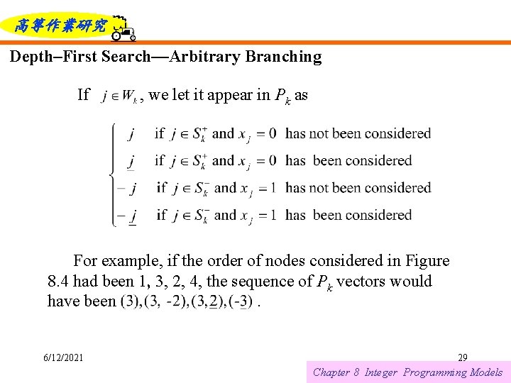 高等作業研究 Depth–First Search—Arbitrary Branching If , we let it appear in Pk as For
