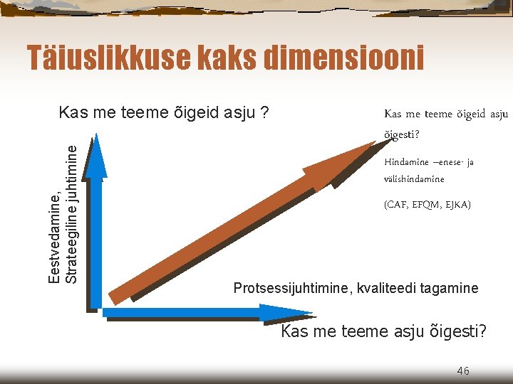 Täiuslikkuse kaks dimensiooni Eestvedamine, Strateegiline juhtimine Kas me teeme õigeid asju ? Kas me