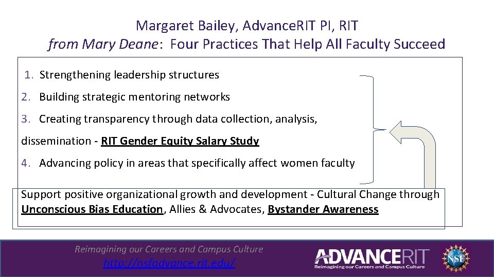 Margaret Bailey, Advance. RIT PI, RIT from Mary Deane: Four Practices That Help All