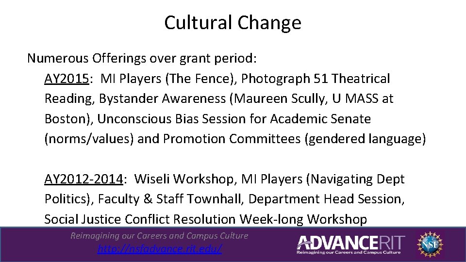 Cultural Change Numerous Offerings over grant period: AY 2015: MI Players (The Fence), Photograph