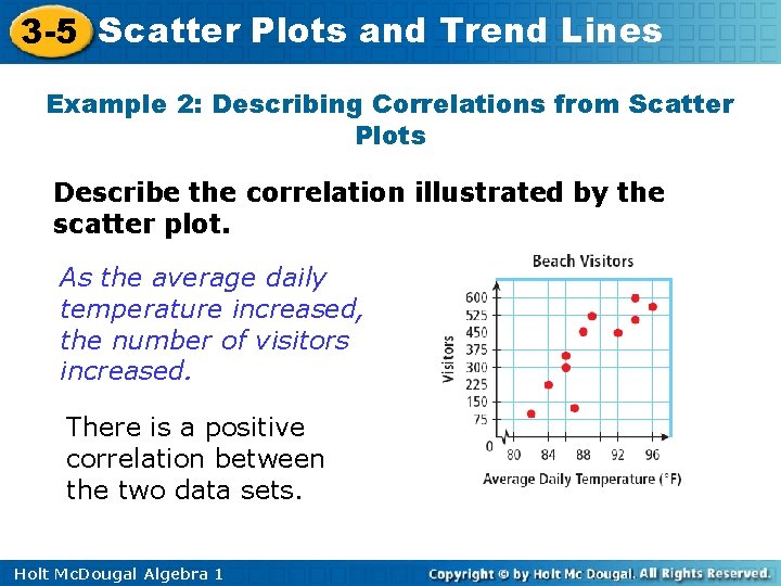 3 -5 Scatter Plots and Trend Lines Example 2: Describing Correlations from Scatter Plots