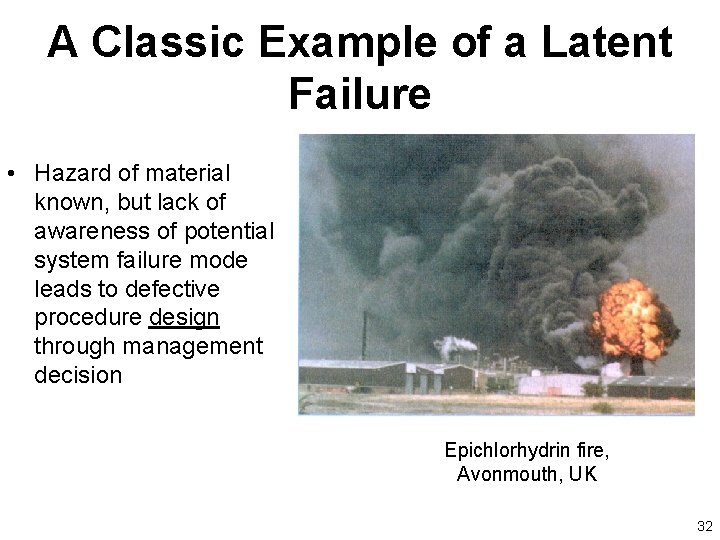A Classic Example of a Latent Failure • Hazard of material known, but lack
