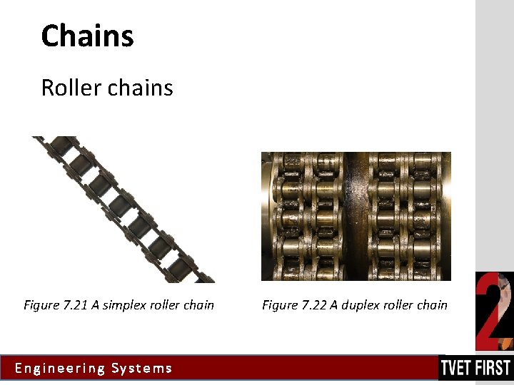 Chains Roller chains Figure 7. 21 A simplex roller chain Engineering Systems Figure 7.