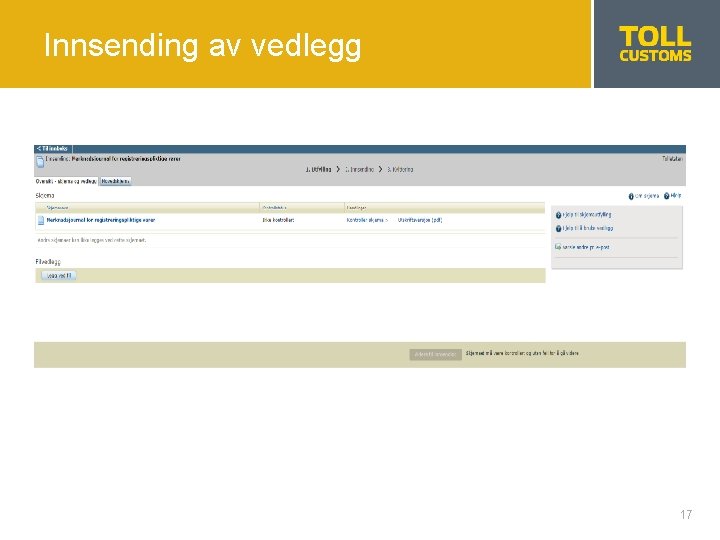 Innsending av vedlegg 17 