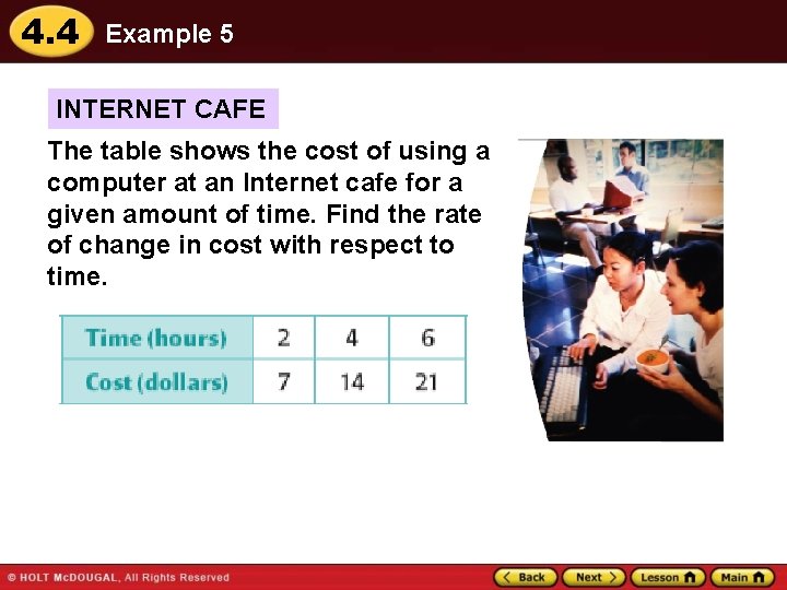4. 4 Example 5 INTERNET CAFE The table shows the cost of using a
