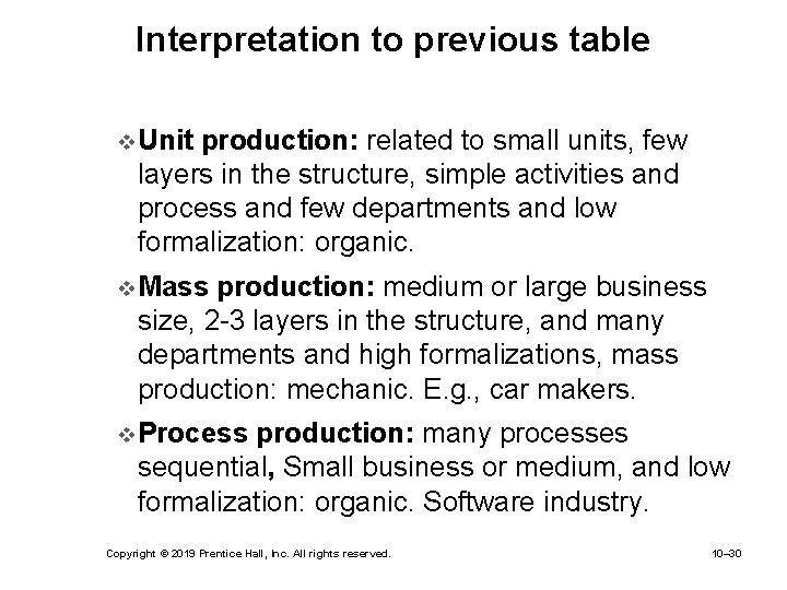 Interpretation to previous table v Unit production: related to small units, few layers in