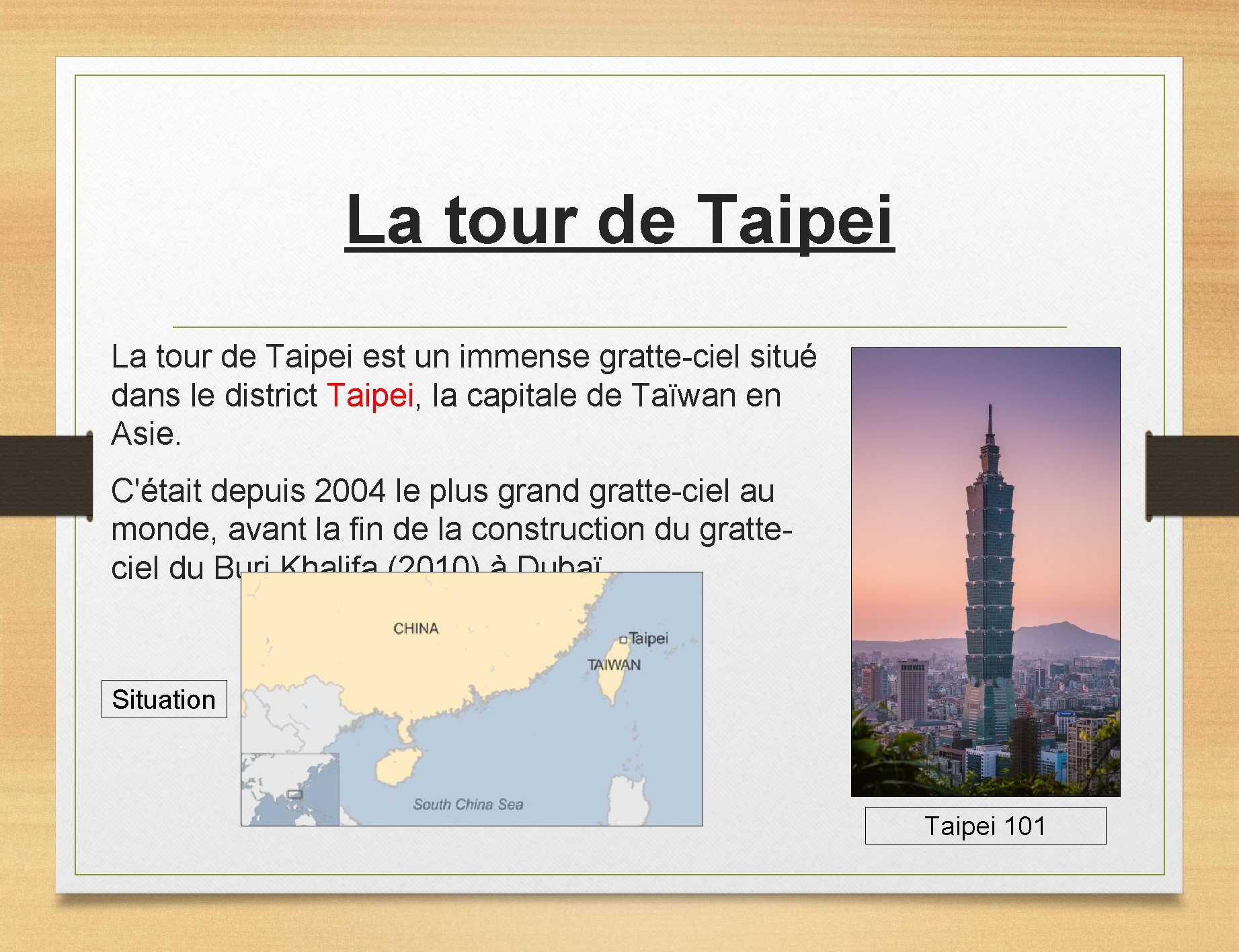 La tour de Taipei est un immense gratte-ciel situé dans le district Taipei, la