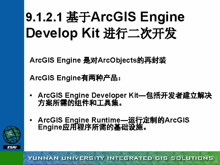 9. 1. 2. 1 基于Arc. GIS Engine Develop Kit 进行二次开发 Arc. GIS Engine 是对Arc.