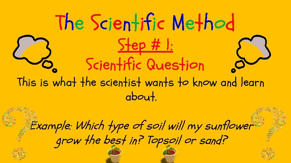 The Scientific Method Step # 1: Scientific Question This is what the scientist wants The Scientific Method Step # 1: Scientific Question This is what the scientist wants