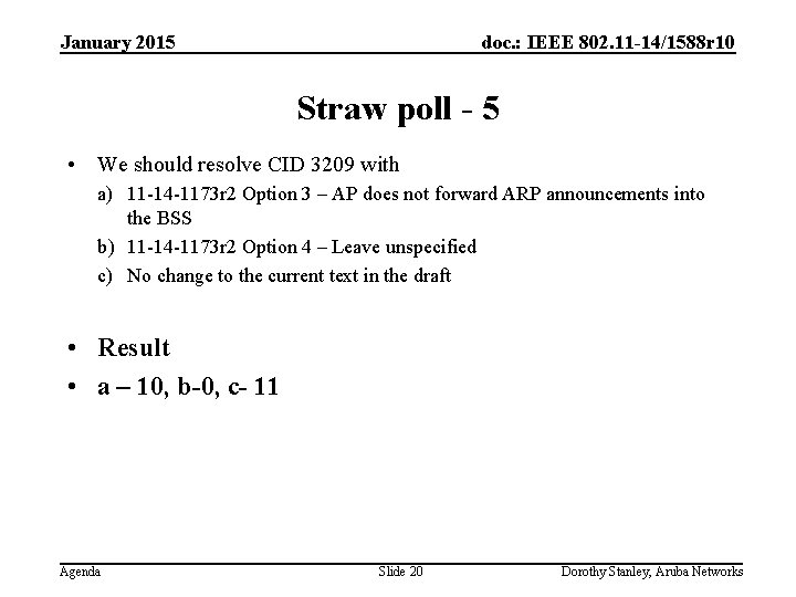 January 2015 doc. : IEEE 802. 11 -14/1588 r 10 Straw poll - 5