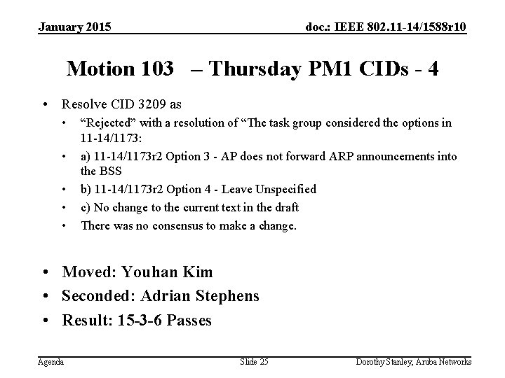 January 2015 doc. : IEEE 802. 11 -14/1588 r 10 Motion 103 – Thursday