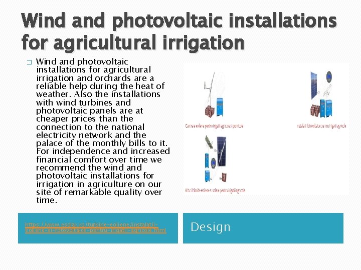 Wind and photovoltaic installations for agricultural irrigation � Wind and photovoltaic installations for agricultural