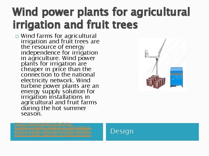 Wind power plants for agricultural irrigation and fruit trees � Wind farms for agricultural