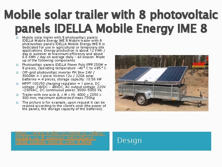 Mobile solar trailer with 8 photovoltaic panels IDELLA Mobile Energy IME 8 � �