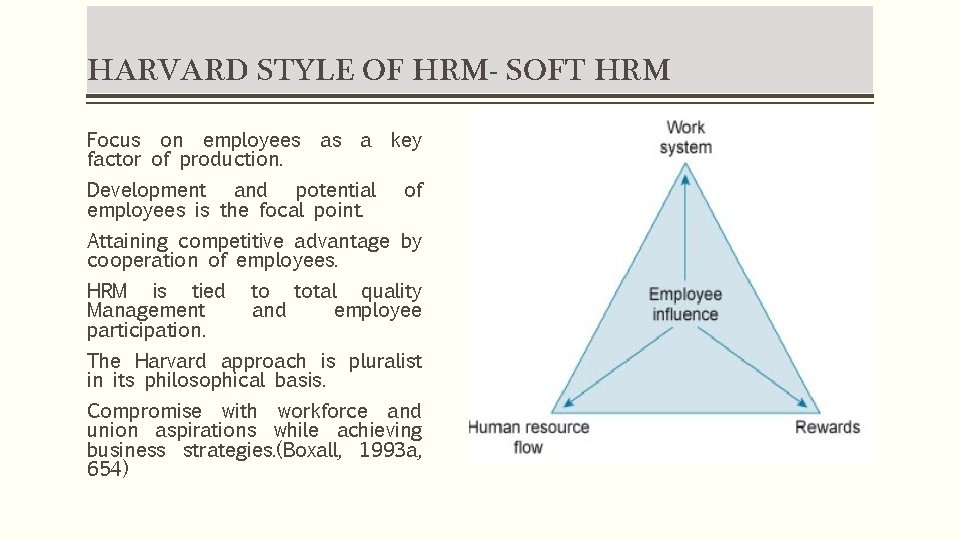 HARVARD STYLE OF HRM- SOFT HRM Focus on employees as a key factor of