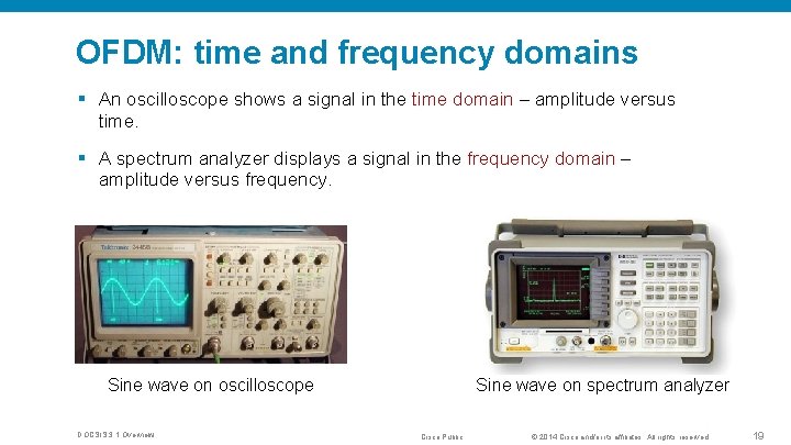 OFDM: time and frequency domains § An oscilloscope shows a signal in the time