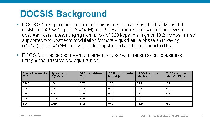 DOCSIS Background • DOCSIS 1. x supported per-channel downstream data rates of 30. 34