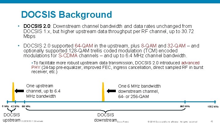 DOCSIS Background • DOCSIS 2. 0: Downstream channel bandwidth and data rates unchanged from