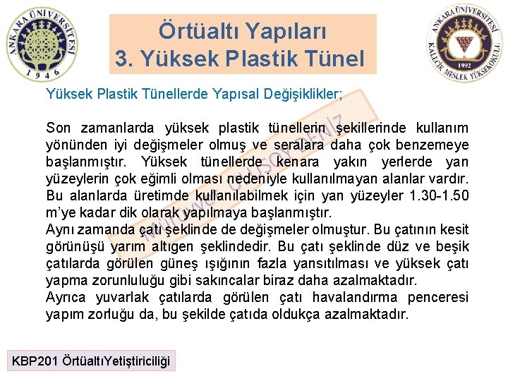 Örtüaltı Yapıları 3. Yüksek Plastik Tünellerde Yapısal Değişiklikler; Z Son zamanlarda yüksek plastik tünellerin