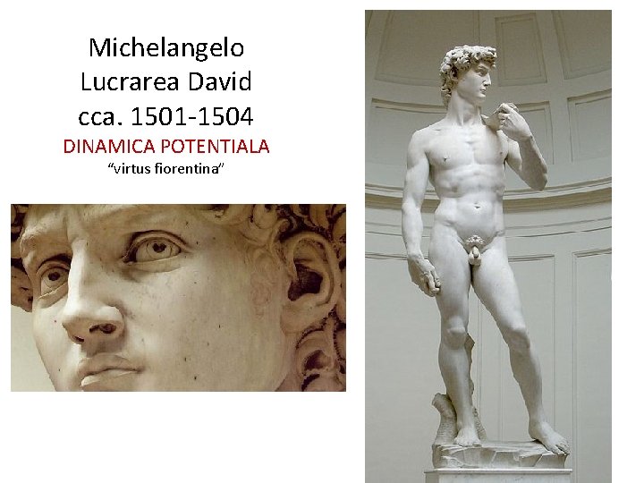 Michelangelo Lucrarea David cca. 1501 -1504 DINAMICA POTENTIALA “virtus fiorentina” 