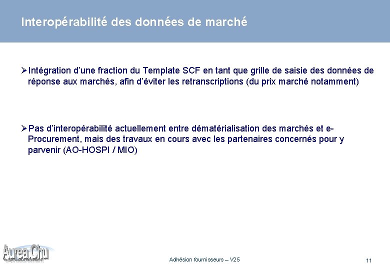 Interopérabilité des données de marché ØIntégration d’une fraction du Template SCF en tant que