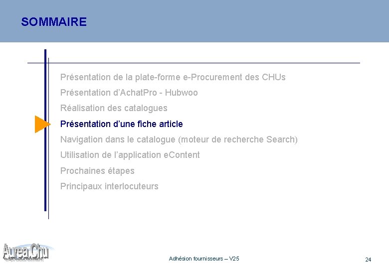 SOMMAIRE Présentation de la plate-forme e-Procurement des CHUs Présentation d’Achat. Pro - Hubwoo Réalisation