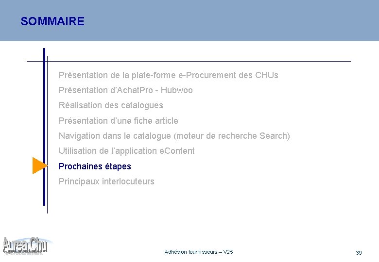 SOMMAIRE Présentation de la plate-forme e-Procurement des CHUs Présentation d’Achat. Pro - Hubwoo Réalisation