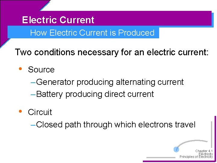 Electric Current How Electric Current is Produced Two conditions necessary for an electric current: