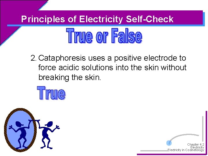 Principles of Electricity Self-Check 2. Cataphoresis uses a positive electrode to force acidic solutions