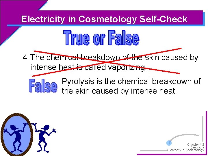 Electricity in Cosmetology Self-Check 4. The chemical breakdown of the skin caused by intense