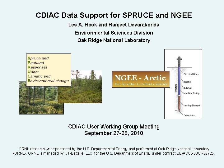 CDIAC Data Support for SPRUCE and NGEE Les A. Hook and Ranjeet Devarakonda Environmental