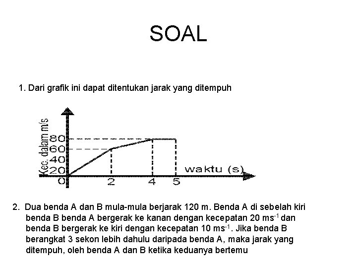 SOAL 1. Dari grafik ini dapat ditentukan jarak yang ditempuh 2. Dua benda A