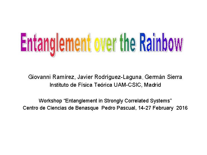 Giovanni Ramírez, Javier Rodríguez-Laguna, Germán Sierra Instituto de Física Teórica UAM-CSIC, Madrid Workshop “Entanglement