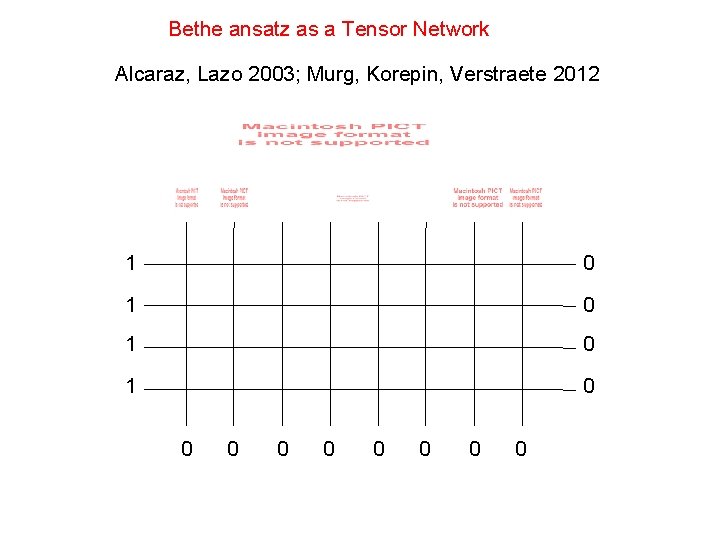 Bethe ansatz as a Tensor Network Alcaraz, Lazo 2003; Murg, Korepin, Verstraete 2012 1