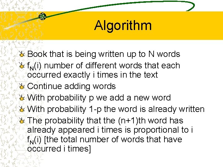 Algorithm Book that is being written up to N words f. N(i) number of