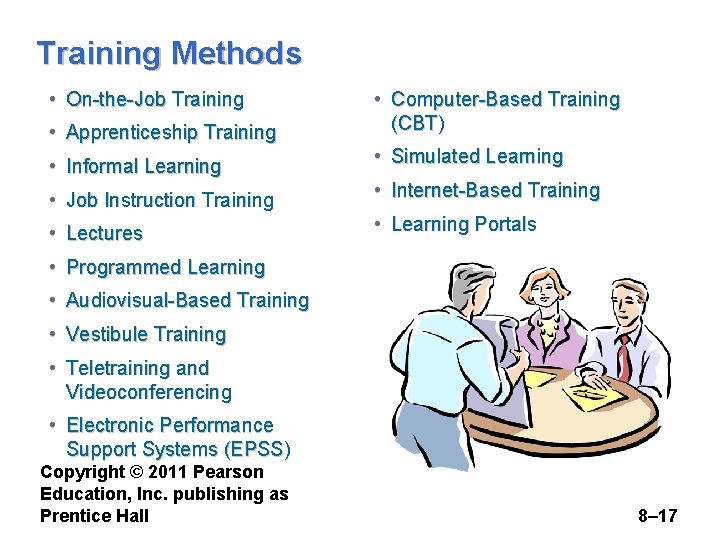 Training Methods • On-the-Job Training • Apprenticeship Training • Computer-Based Training (CBT) • Informal