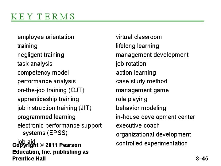 KEY TERMS employee orientation training negligent training task analysis competency model performance analysis on-the-job