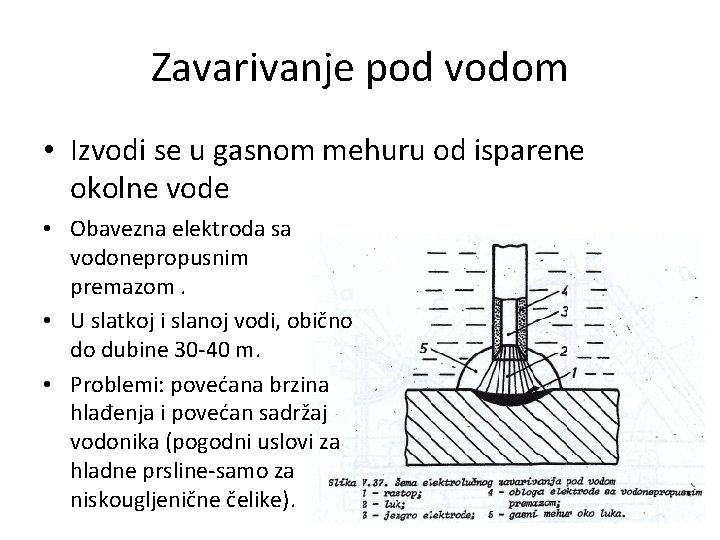 Zavarivanje pod vodom • Izvodi se u gasnom mehuru od isparene okolne vode •