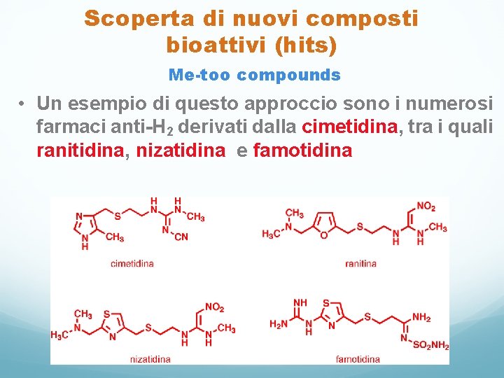 Scoperta di nuovi composti bioattivi (hits) Me-too compounds • Un esempio di questo approccio