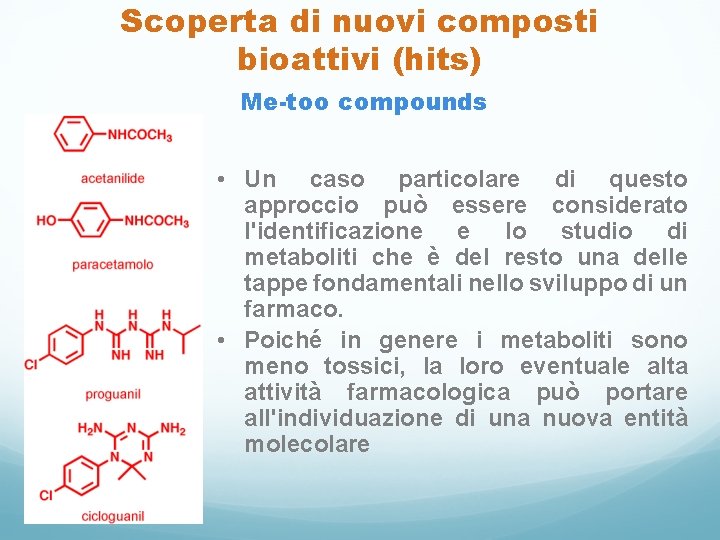 Scoperta di nuovi composti bioattivi (hits) Me-too compounds • Un caso particolare di questo