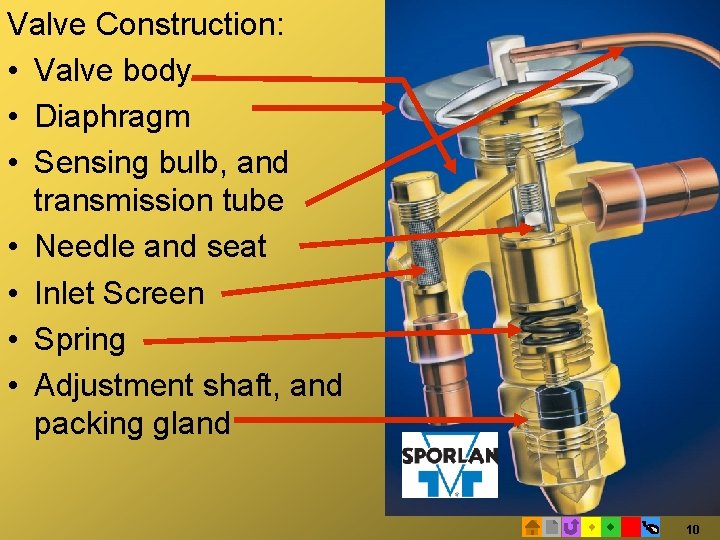Valve Construction: • Valve body • Diaphragm • Sensing bulb, and transmission tube •