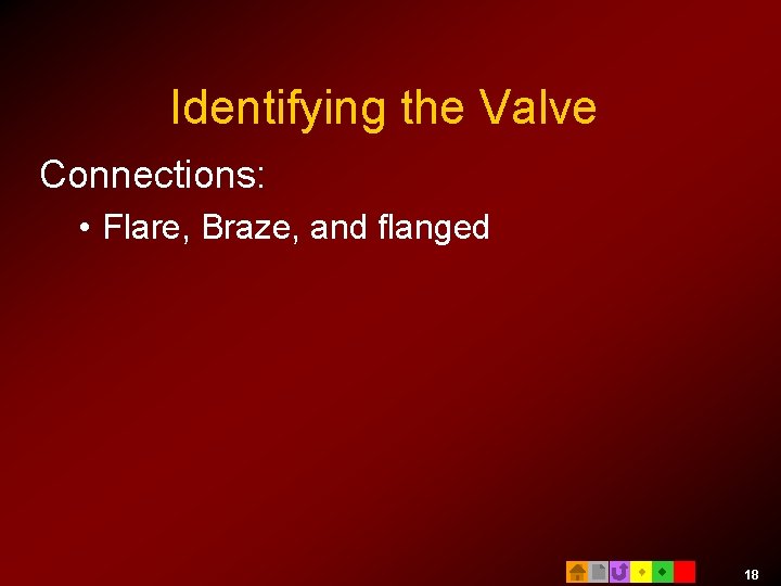 Identifying the Valve Connections: • Flare, Braze, and flanged 18 
